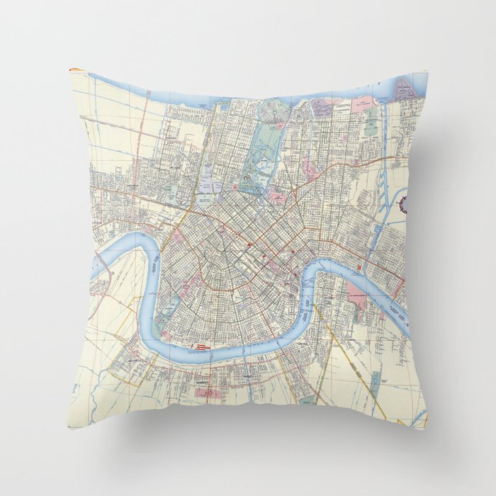 New Orleans Vintage Map Throw Pillow Gallery Image 1