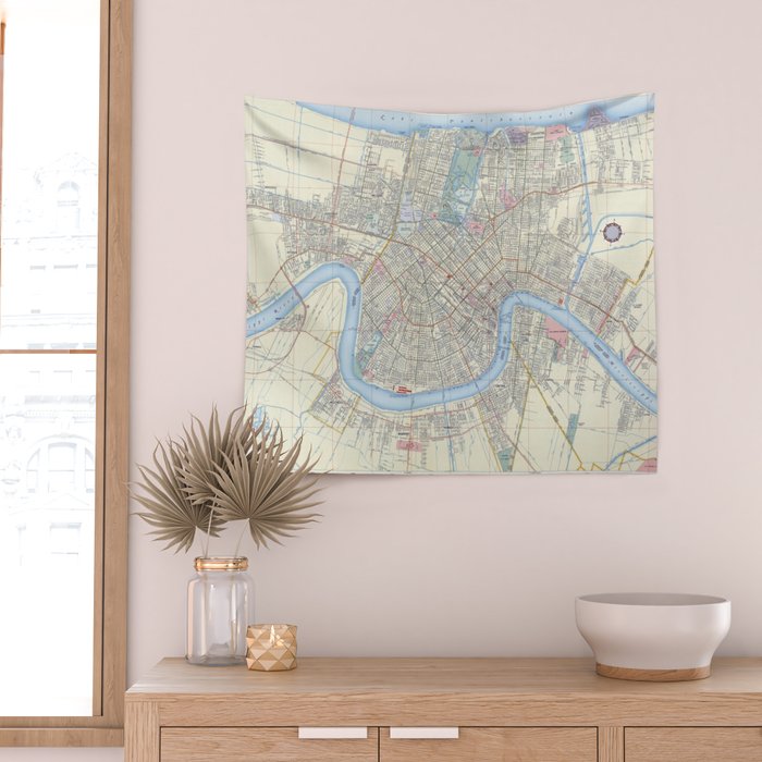 New Orleans Vintage Map Wall Tapestry Gallery Image 2
