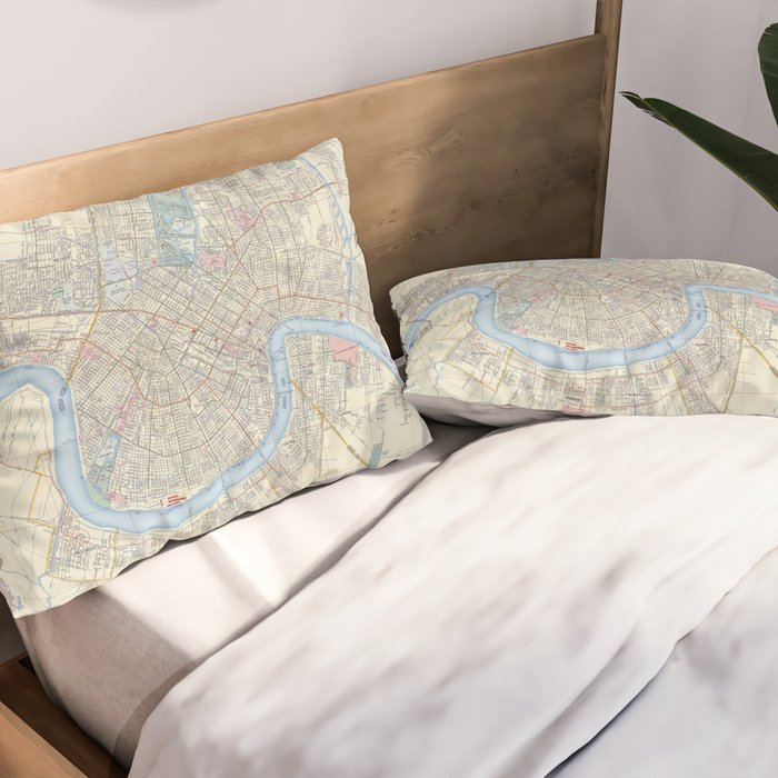 New Orleans Vintage Map Pillow Sham Gallery Image 2