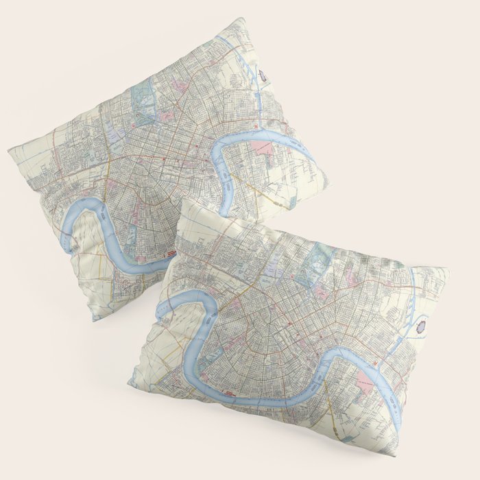 New Orleans Vintage Map Pillow Sham Gallery Image 3
