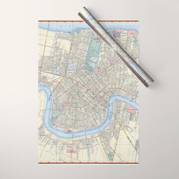 New Orleans Vintage Map Wrapping Paper Gallery Image 1