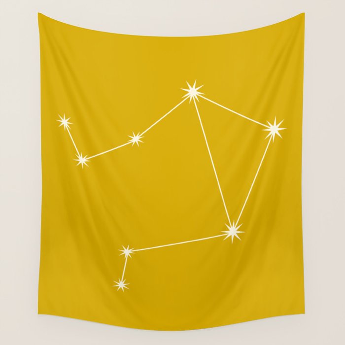 Libra Zodiac Star Constellation Line Art Golden Yellow Wall Tapestry Gallery Image 4