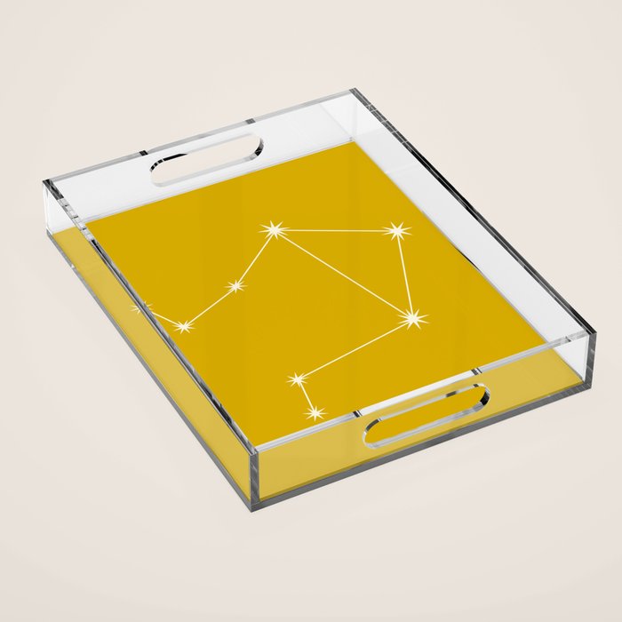 Libra Zodiac Star Constellation Line Art Golden Yellow Acrylic Tray Gallery Image 1