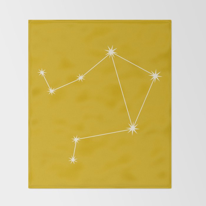 Libra Zodiac Star Constellation Line Art Golden Yellow Throw Blanket Gallery Image 2