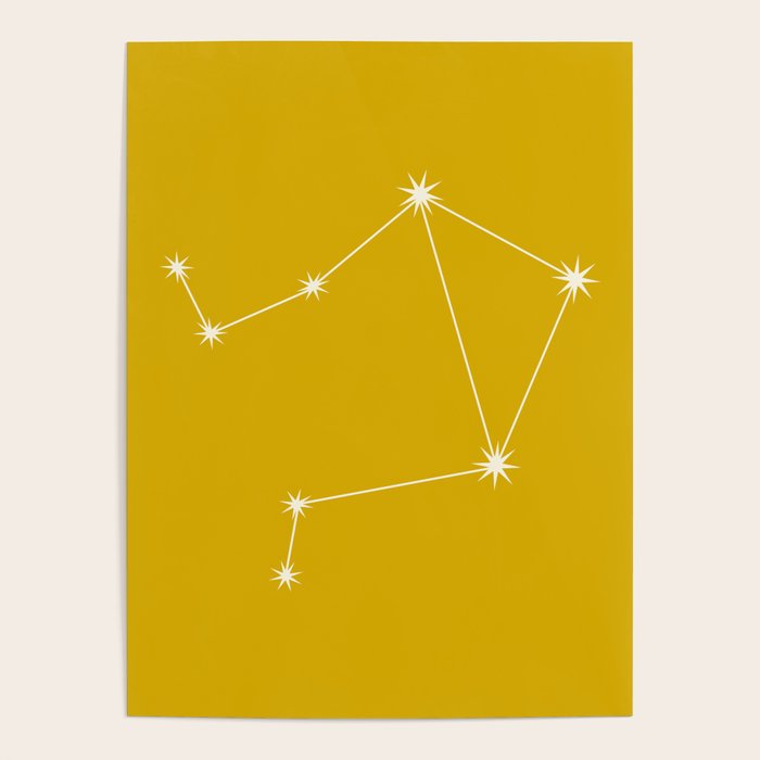 Libra Zodiac Star Constellation Line Art Golden Yellow Poster Gallery Image 4