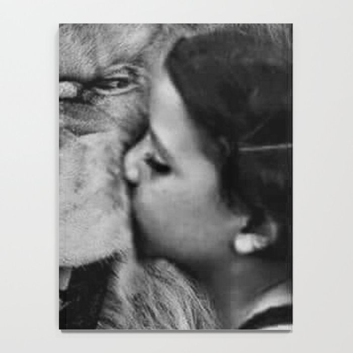 Grouchy Lion being kissed by brunette girl black and white photography Notebook Gallery Image 4