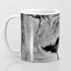 Grouchy Lion being kissed by brunette girl black and white photography Coffee Mug Gallery Image 3