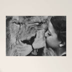 Grouchy Lion being kissed by brunette girl black and white photography Welcome Mat Gallery Image 1