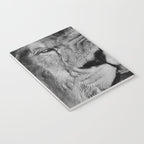 Grouchy Lion being kissed by brunette girl black and white photography Notebook Gallery Image 3