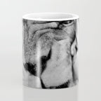Grouchy Lion being kissed by brunette girl black and white photography Coffee Mug Gallery Image 4