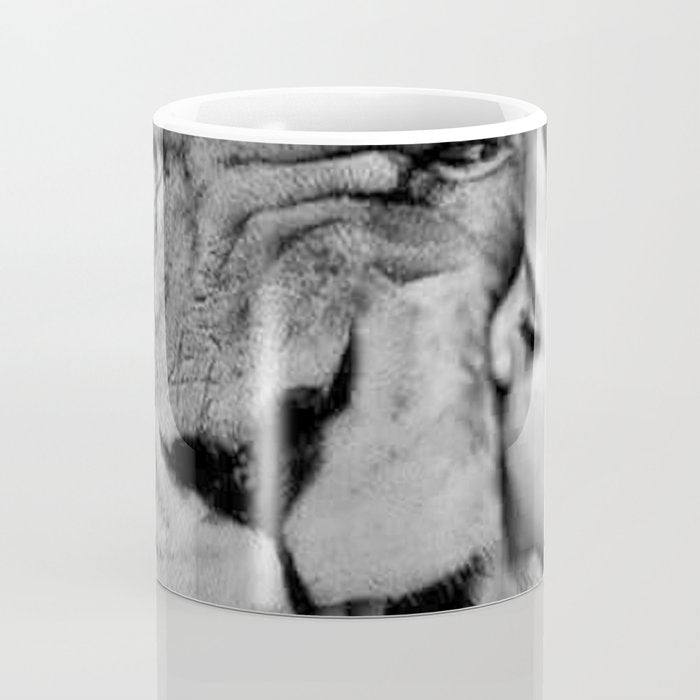 Grouchy Lion being kissed by brunette girl black and white photography Coffee Mug Gallery Image 4