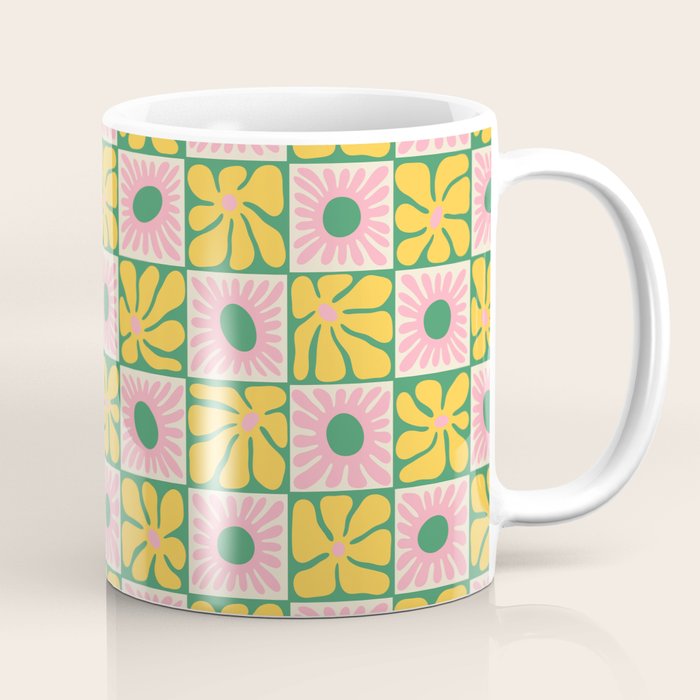 Retro checkered flower art pattern Coffee Mug Gallery Image 1