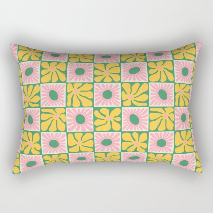 Retro checkered flower art pattern Rectangular Pillow Gallery Image 1