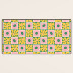 Retro checkered flower art pattern Desk Mat Gallery Image 3