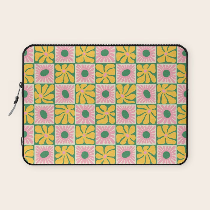 Retro checkered flower art pattern Laptop Sleeve Gallery Image 1