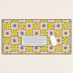 Retro checkered flower art pattern Desk Mat Gallery Image 1
