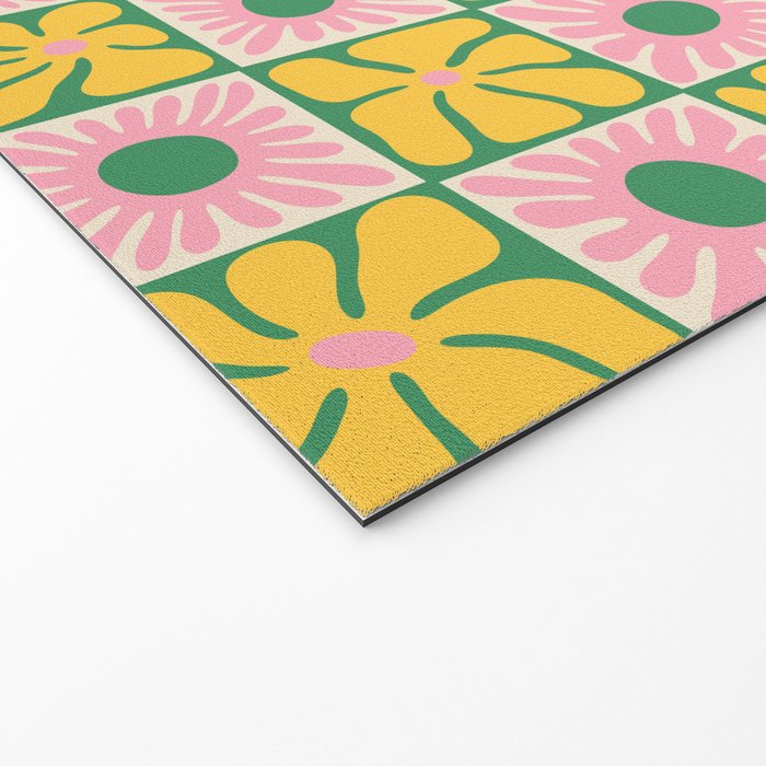 Retro checkered flower art pattern Welcome Mat Gallery Image 2