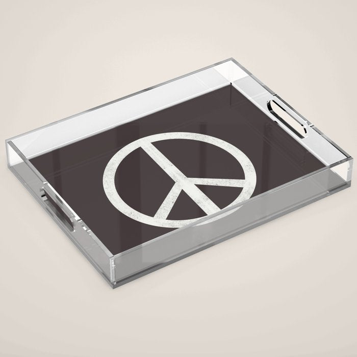 Peace - peace flag, peace, love, woodcut, linocut, vintage, hippie, happy Acrylic Tray Gallery Image 1