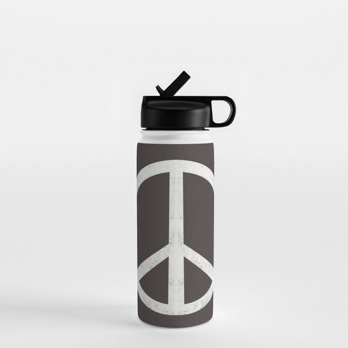 Peace - peace flag, peace, love, woodcut, linocut, vintage, hippie, happy Water Bottle Gallery Image 1
