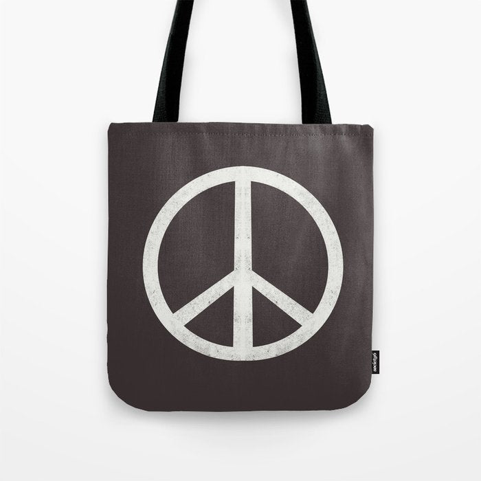 Peace - peace flag, peace, love, woodcut, linocut, vintage, hippie, happy Tote Bag Gallery Image 1