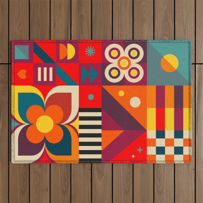 Colorful Happy Geometrics Outdoor Rug Gallery Image 1