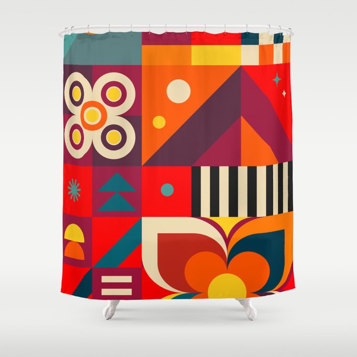 Colorful Happy Geometrics Shower Curtain Gallery Image 1