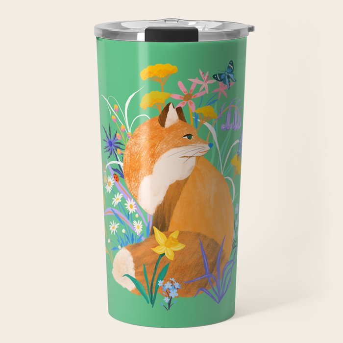 Fox in Flower Garden Travel Mug Gallery Image 1