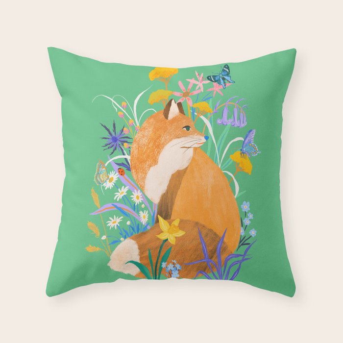 Fox in Flower Garden Throw Pillow Gallery Image 6