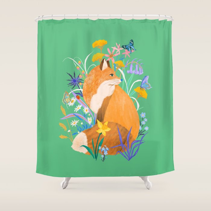 Fox in Flower Garden Shower Curtain Gallery Image 1
