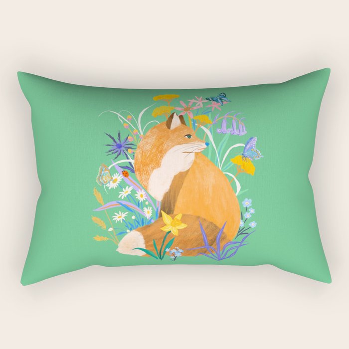 Fox in Flower Garden Rectangular Pillow Gallery Image 2