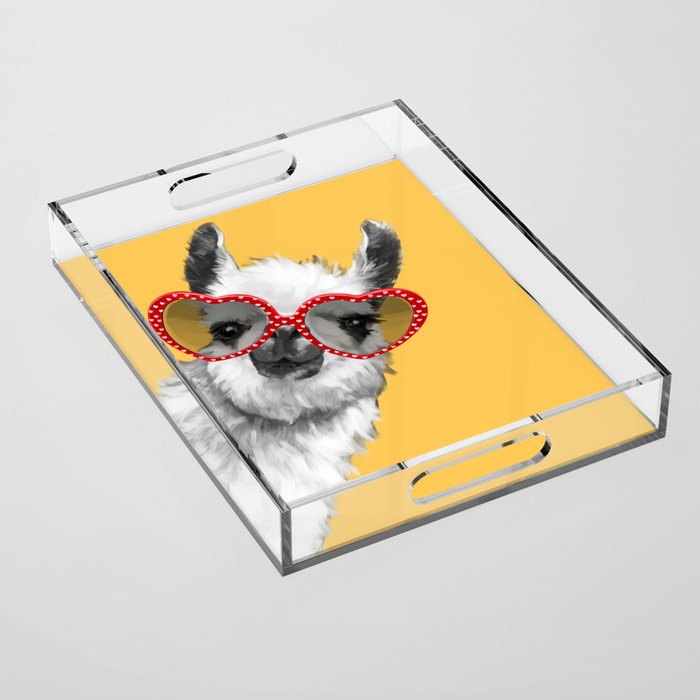 Fashion Hipster Llama with Glasses Acrylic Tray Gallery Image 1