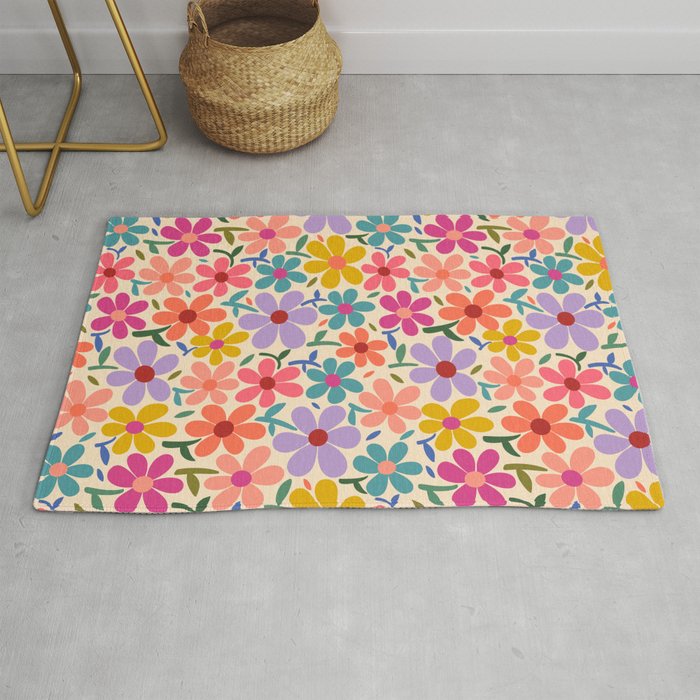 Botanical Garden -Colorful Daisy Bloom Rug Gallery Image 1