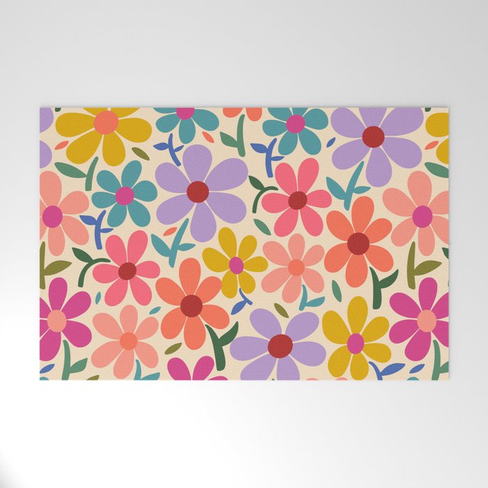 Botanical Garden -Colorful Daisy Bloom Welcome Mat Gallery Image 1