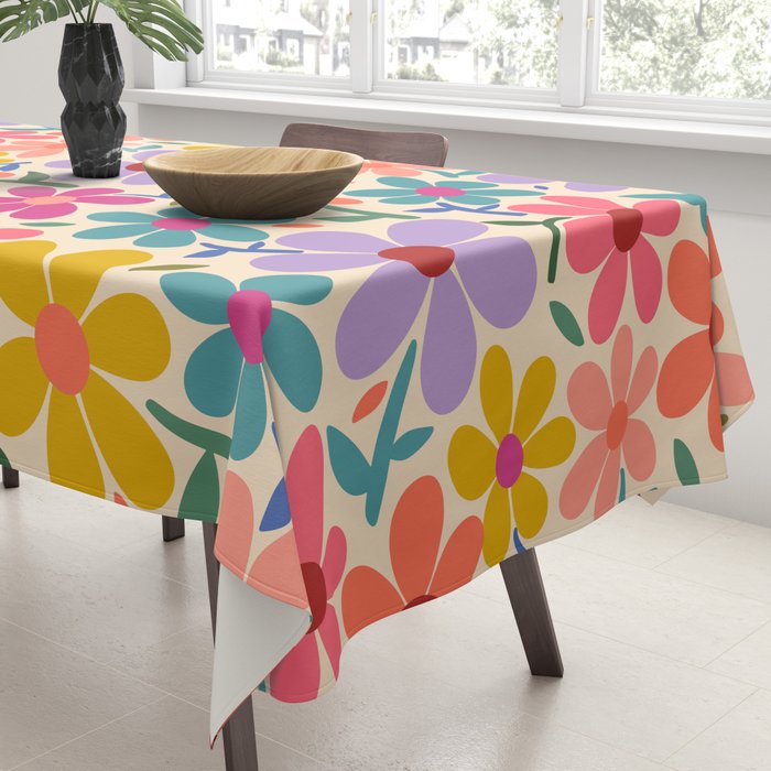 Botanical Garden -Colorful Daisy Bloom Tablecloth Gallery Image 3