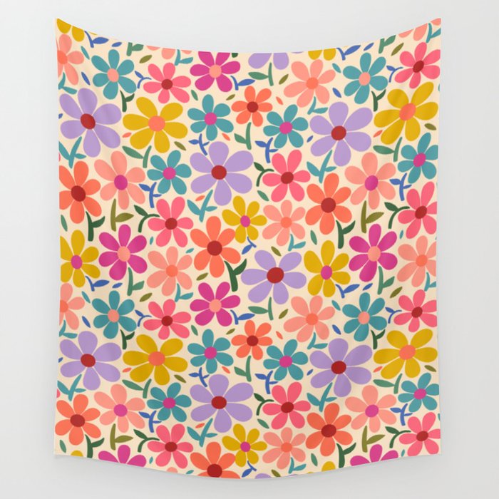 Botanical Garden -Colorful Daisy Bloom Wall Tapestry Gallery Image 4