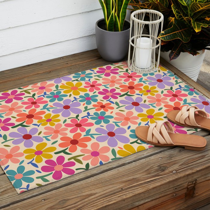 Botanical Garden -Colorful Daisy Bloom Outdoor Rug Gallery Image 2