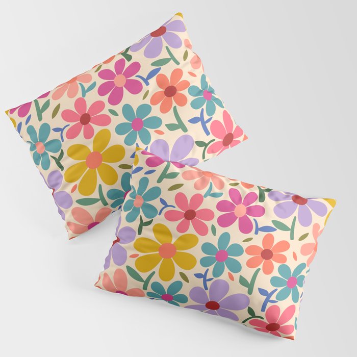Botanical Garden -Colorful Daisy Bloom Pillow Sham Gallery Image 3