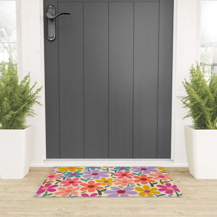 Botanical Garden -Colorful Daisy Bloom Welcome Mat Gallery Image 3