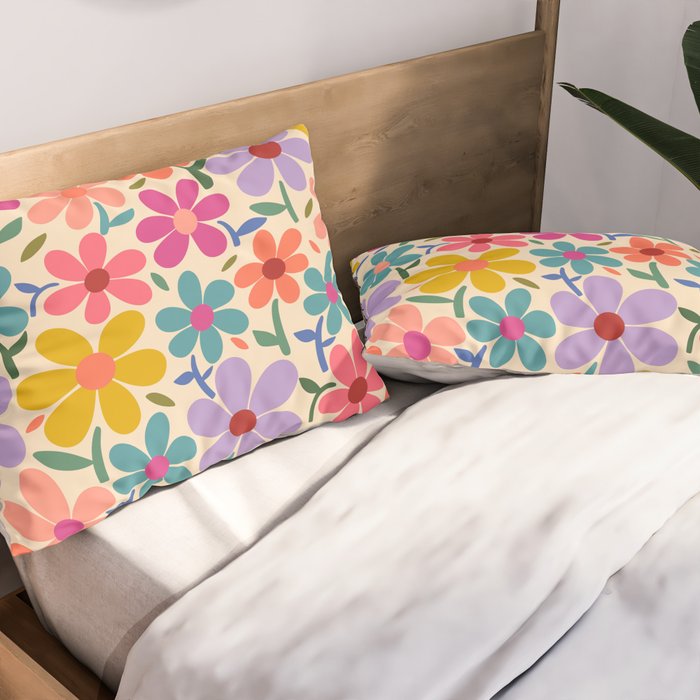 Botanical Garden -Colorful Daisy Bloom Pillow Sham Gallery Image 2
