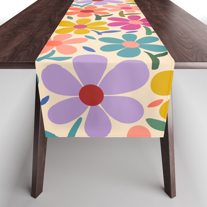 Botanical Garden -Colorful Daisy Bloom Table Runner Gallery Image 1