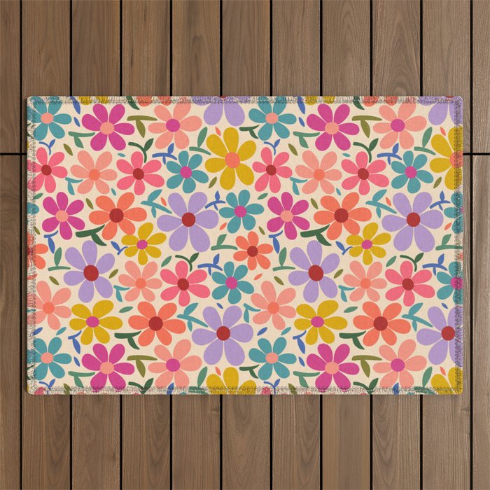 Botanical Garden -Colorful Daisy Bloom Outdoor Rug Gallery Image 1