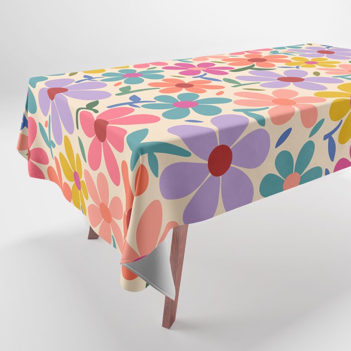 Botanical Garden -Colorful Daisy Bloom Tablecloth Gallery Image 1