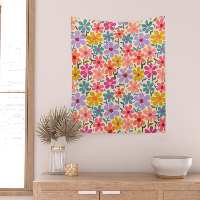 Botanical Garden -Colorful Daisy Bloom Wall Tapestry Gallery Image 2