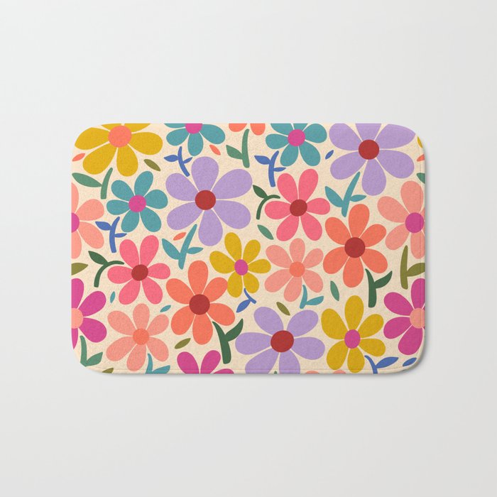 Botanical Garden -Colorful Daisy Bloom Bath Mat Gallery Image 1
