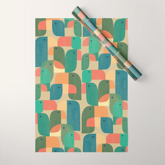 Mid-century tropical birds Wrapping Paper Gallery Image 1
