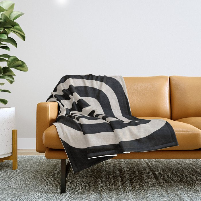 Mid Century Modern Abstract Shape 536 Black and Linen White Throw Blanket Gallery Image 1