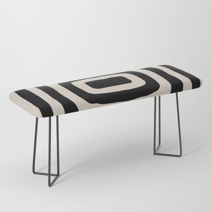 Mid Century Modern Abstract Shape 536 Black and Linen White Bench Gallery Image 1