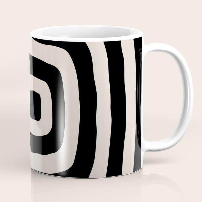 Mid Century Modern Abstract Shape 536 Black and Linen White Coffee Mug Gallery Image 1