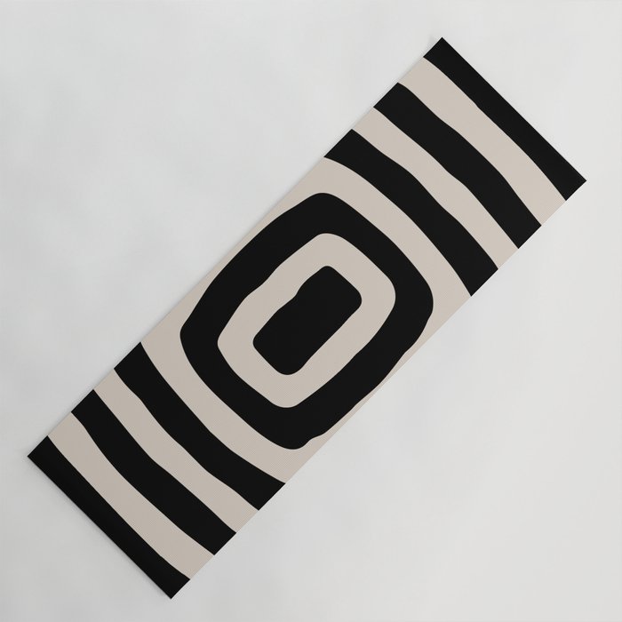 Mid Century Modern Abstract Shape 536 Black and Linen White Yoga Mat Gallery Image 1