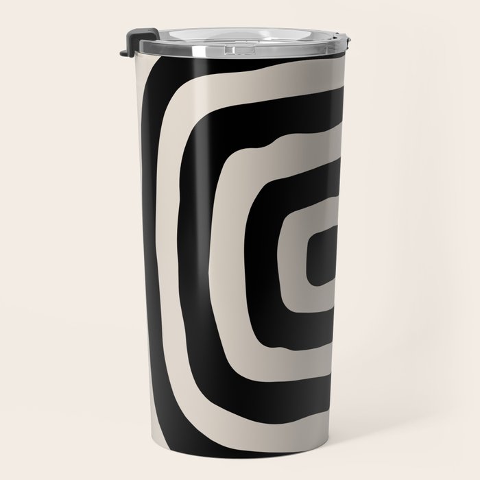 Mid Century Modern Abstract Shape 536 Black and Linen White Travel Mug Gallery Image 3